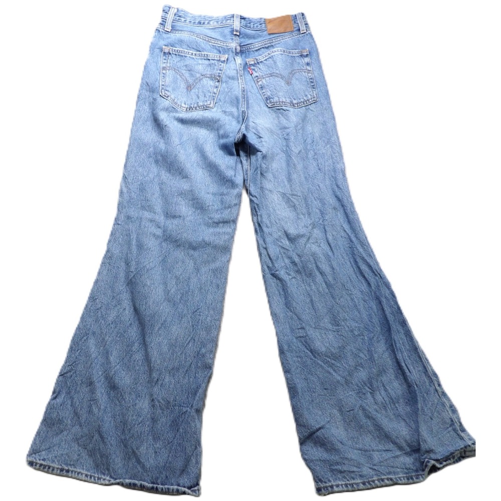 Levis Premium High Loose Flare Ripped Wide Leg Jeans Women 26x30 Med Wash Casual